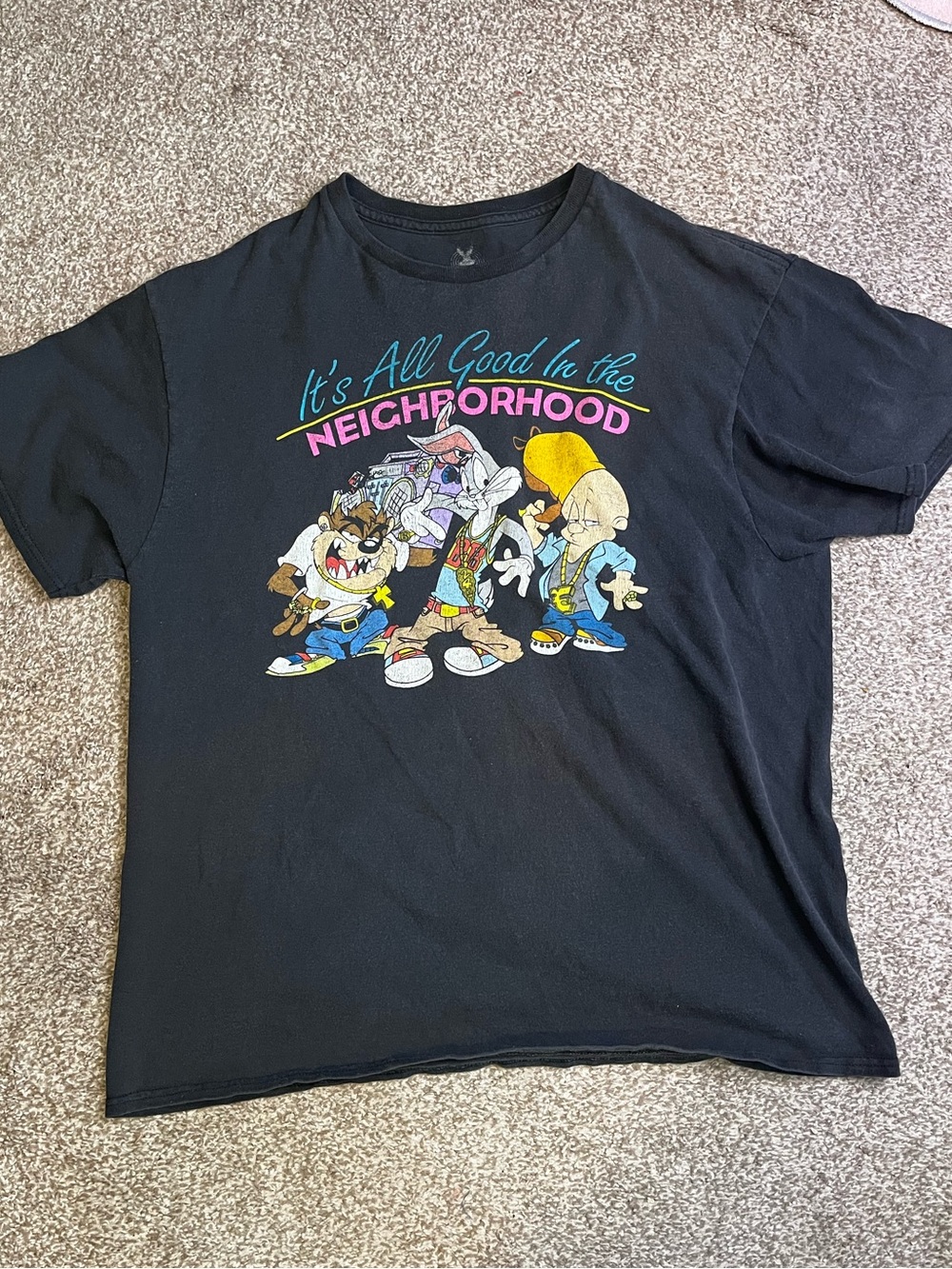 Vintage looney toons Tee - Black "It's All Good In the Neighborhood"-Large